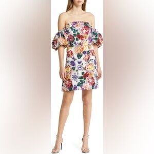 Floral Dress with Puff Sleeves Marchesa Notte